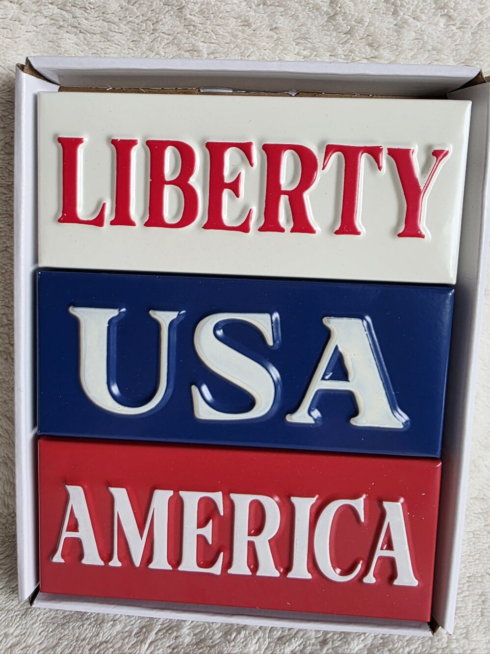 New 3-Piece Red White & Blue Tabletop Sign 7 x 8 patriotic decor 4th of July USA
